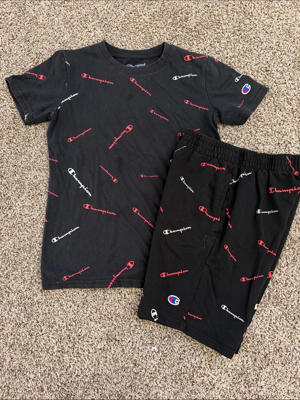 Champion Black Kids' Logo Pajama Set with Red & White Accents